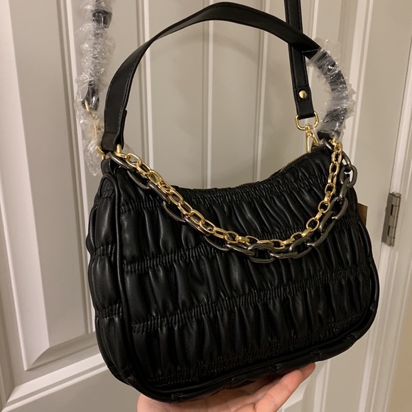 Prada Like Steve Madden Black Crinkle Leather Crossbody - Picture 2 of 13